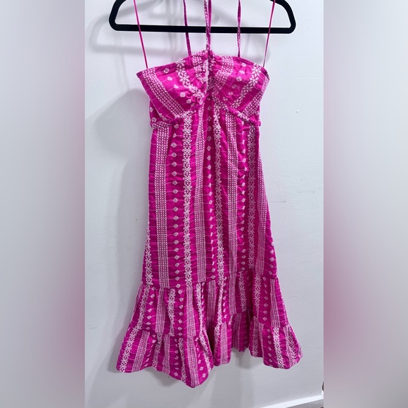 Zara Fuschia Embroidered midi dress size M - Picture 2 of 4
